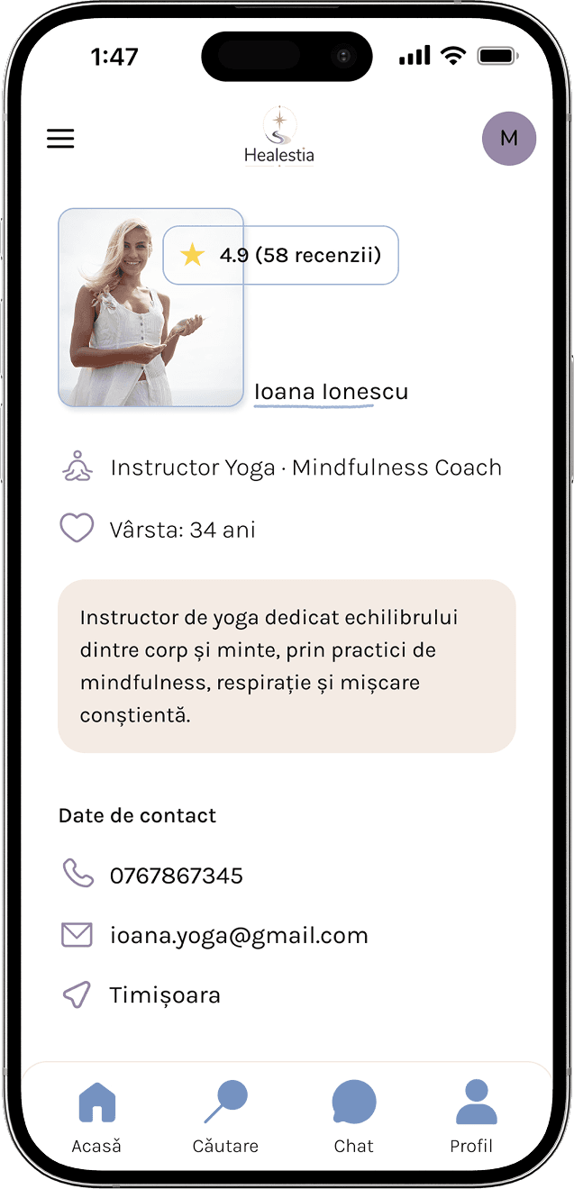 Profil de practician în aplicația Healestia