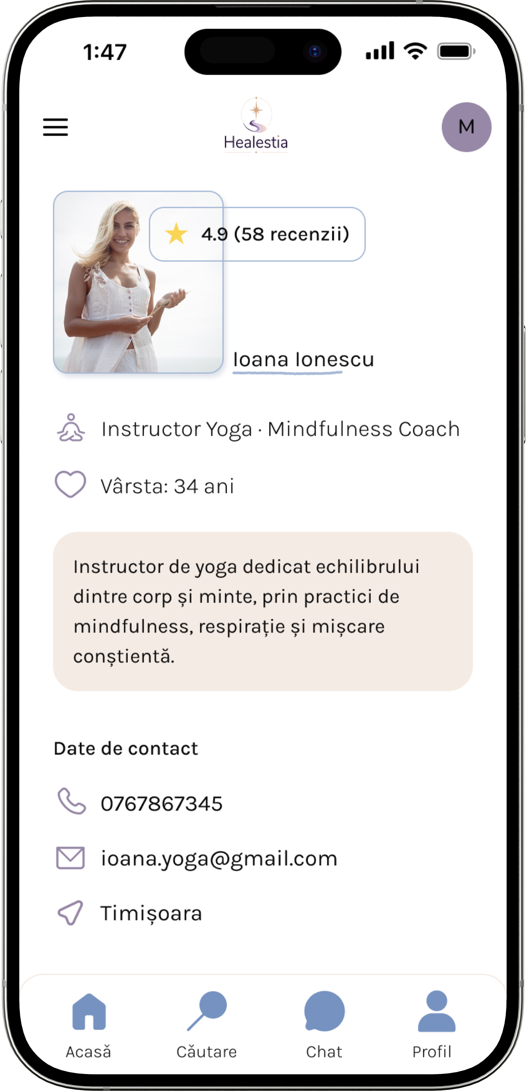 Profil de practician în aplicația Healestia